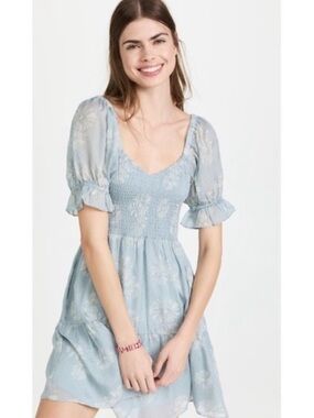 Madewell Silk Lucie Smocked Mini Dress in Moody Blooms Medium $158